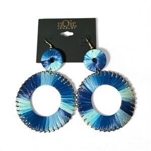 Noir Jewelry Ombre Blue Raffia Statement Earrings– Lightweight Boho Hoop